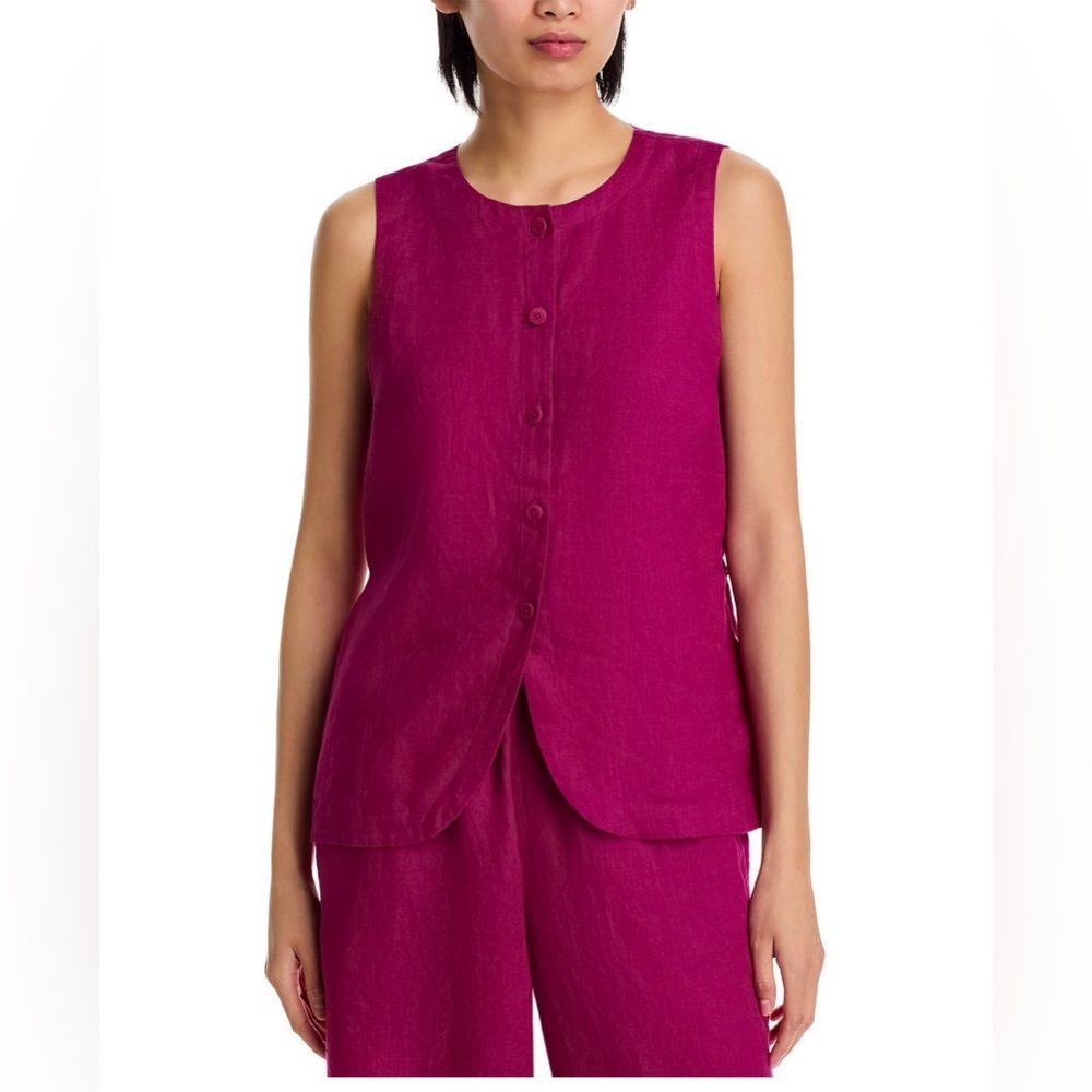 Eileen Fisher Linen Round Neck Long Vest Size Medium